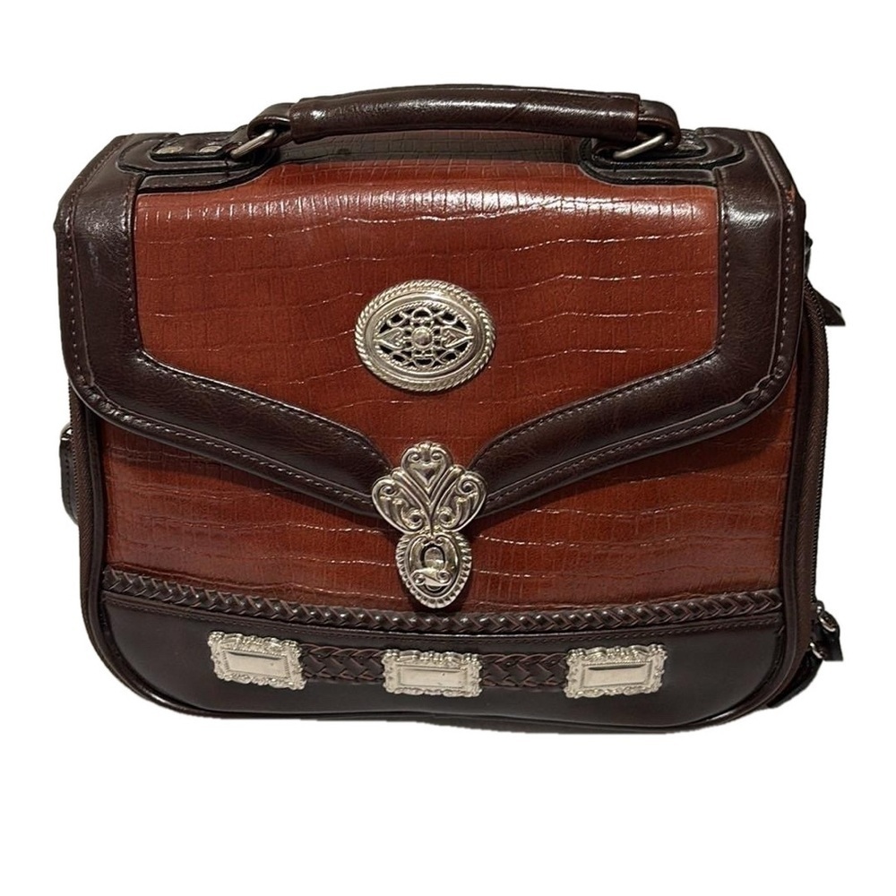 Messenger Leather Gladstone Style Bag, Sienna & Expresso Brown - Picture 2 of 13